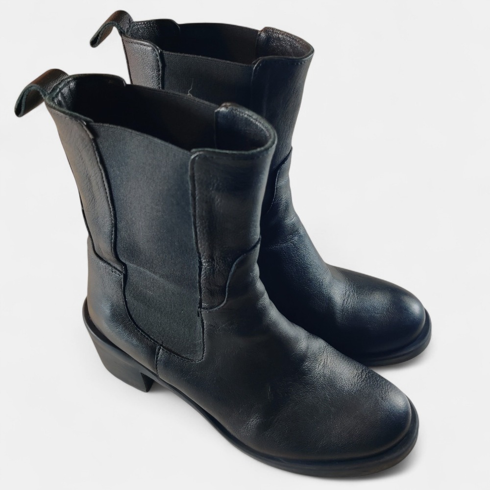 Emanuele Crasto Mid Calf Black Italian Leather Pull On Boots Size 38 / 7.5 - 8